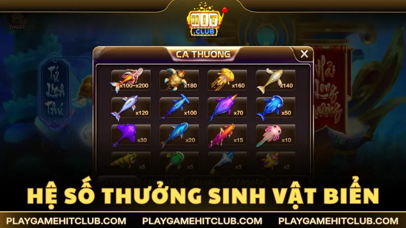 Hệ số nhân thưởng hấp dẫn của các loài sinh vật biển trong game